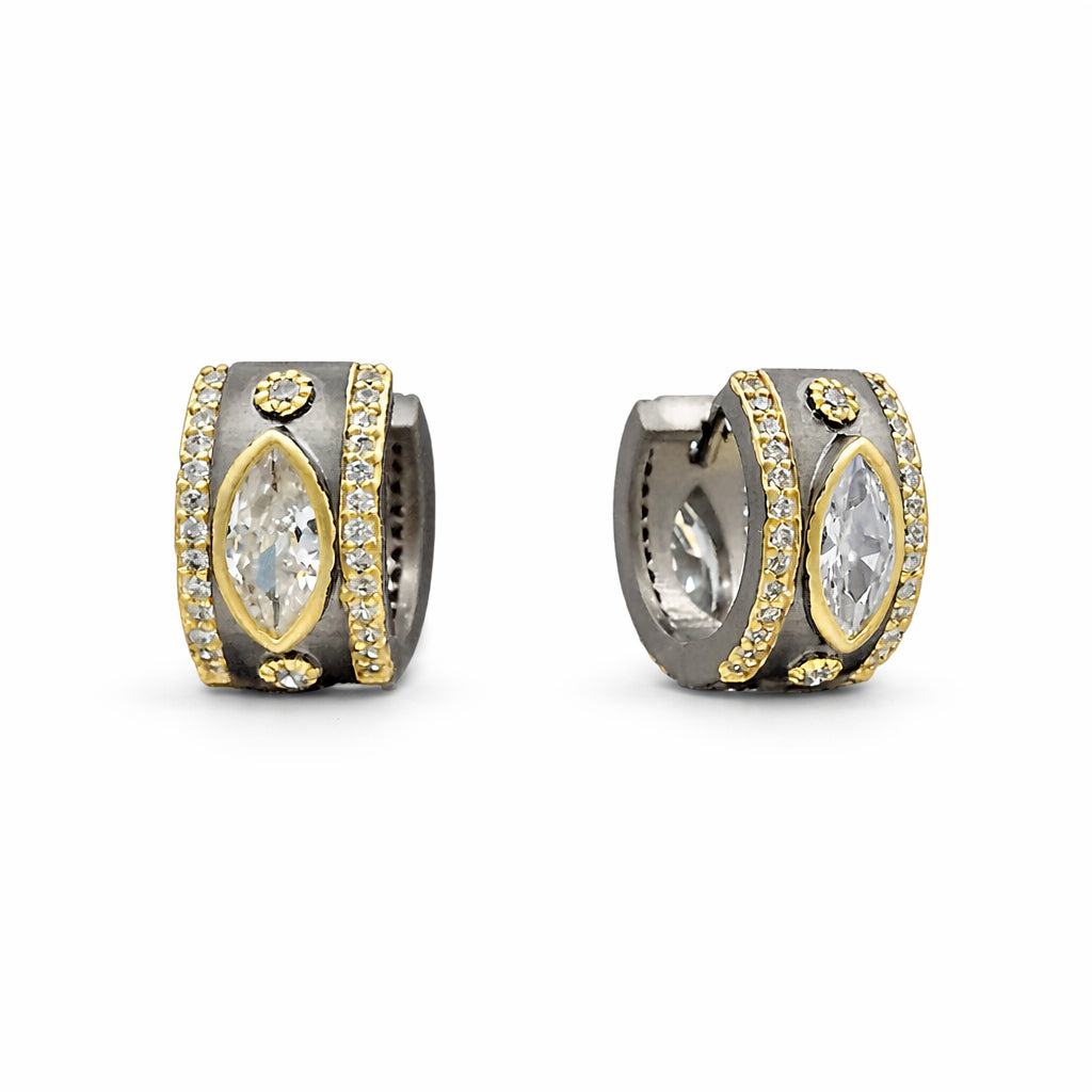 Black with Gold Huggie Earrings