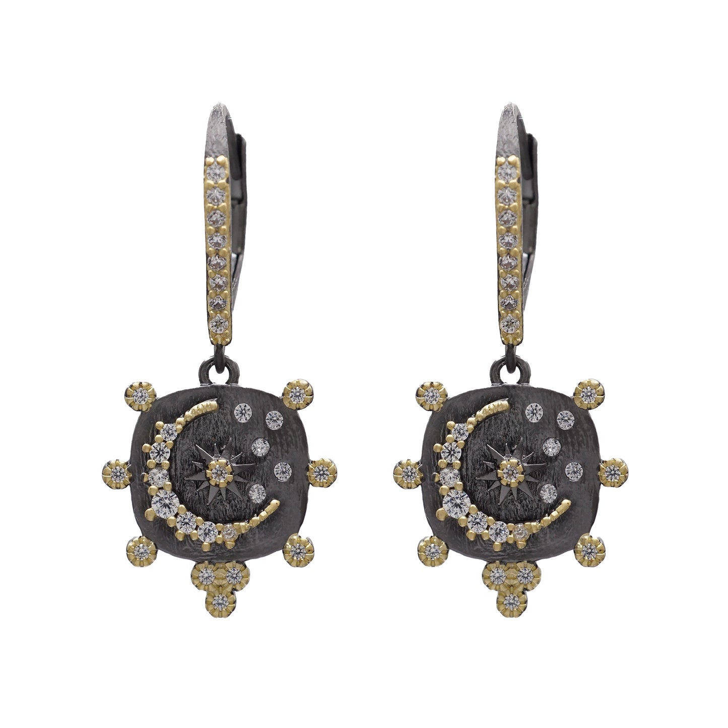 Small Black with Gold Stud Hoop Earrings