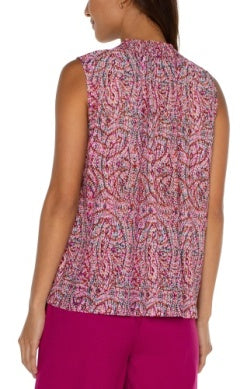Sleeveless Tee with Smocked Neck - fch Paisley Multi