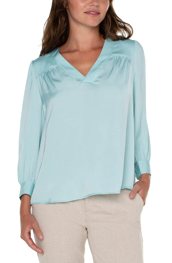 Popover Top with V-neck - Pastel Turquoise