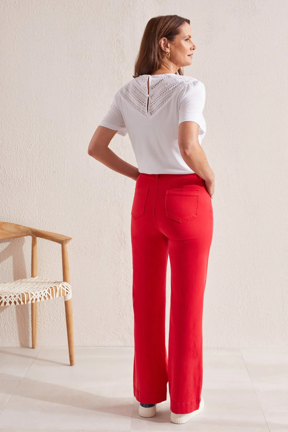 Straight Leg Fly Front Pants - Poppy Red