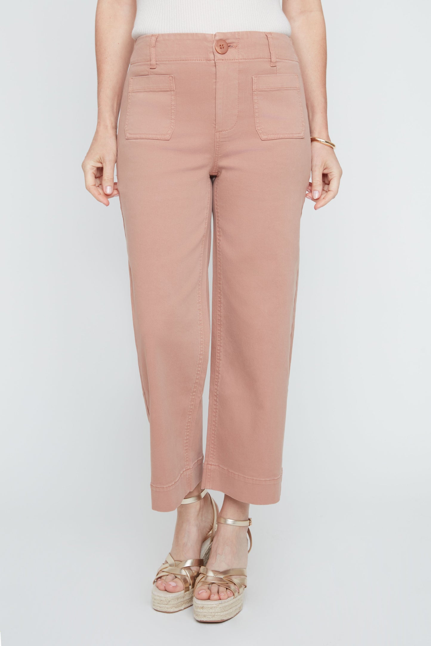 Wide Leg Tencel Pants with Patch Pockets - Mocha
