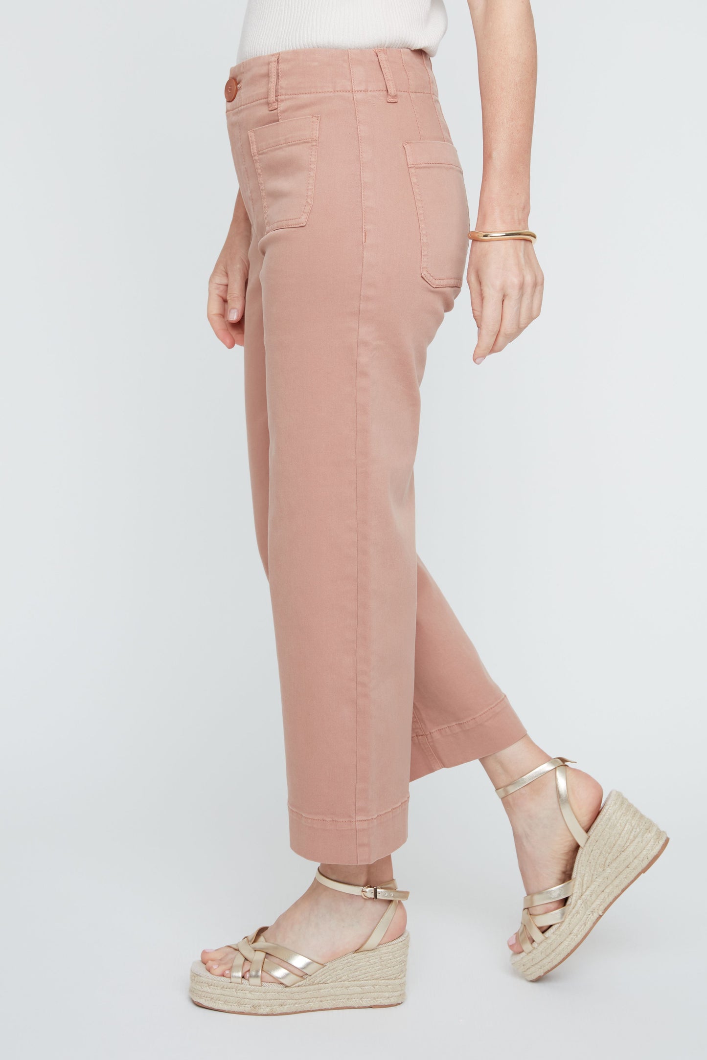 Wide Leg Tencel Pants with Patch Pockets - Mocha