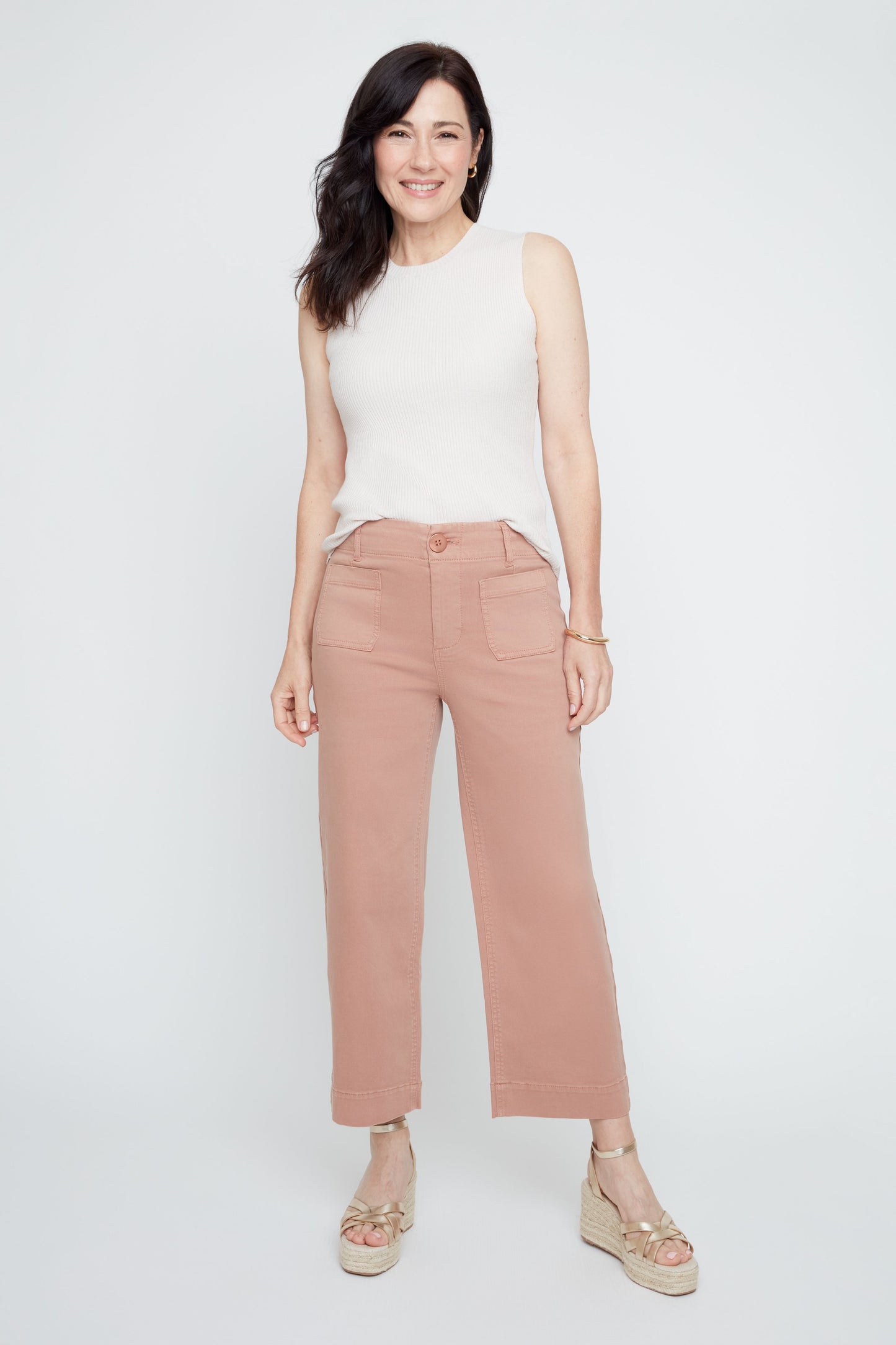 Wide Leg Tencel Pants with Patch Pockets - Mocha