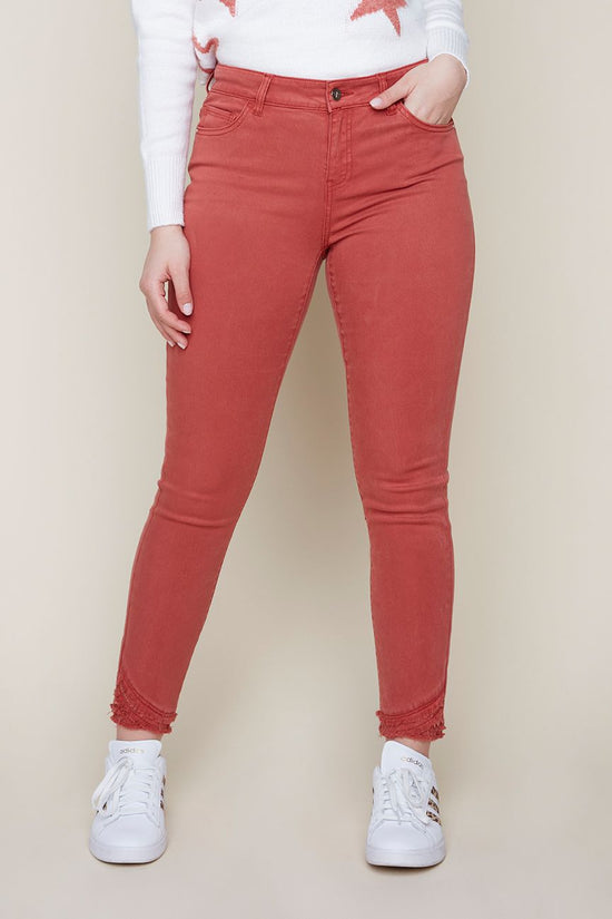 Skinny Jeans with Fray Hem - Rust