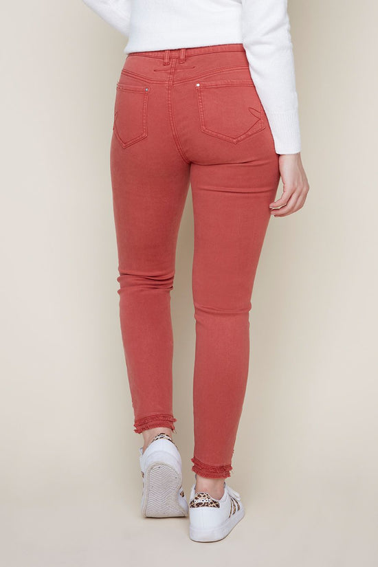 Skinny Jeans with Fray Hem - Rust