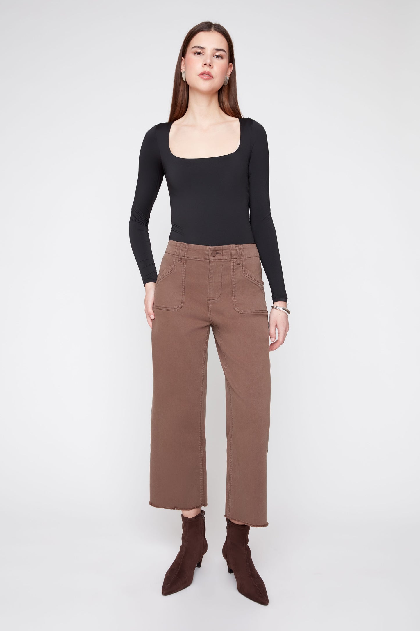 Tencel Pants with Patch Pockets - Chocolate