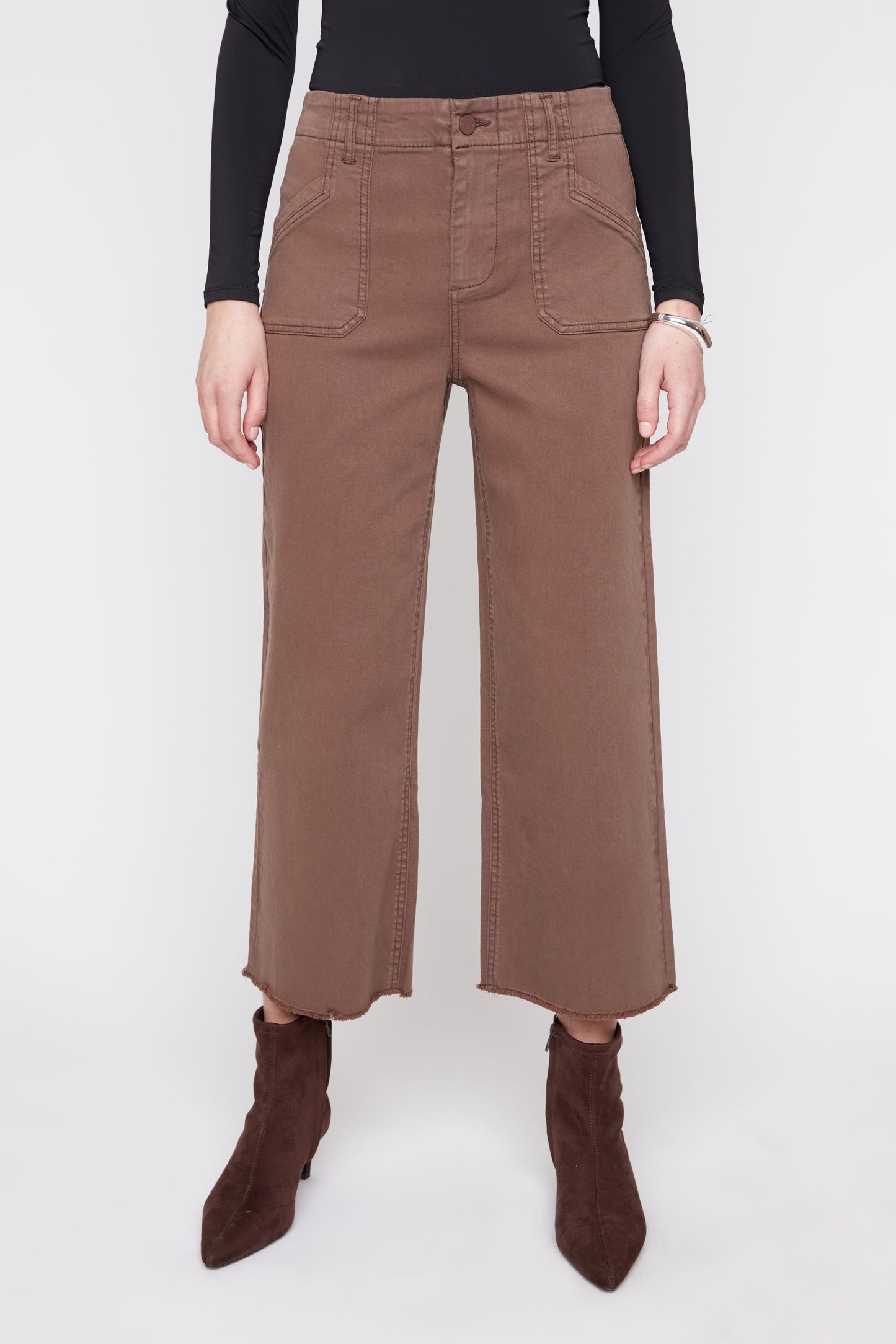 Tencel Pants with Patch Pockets - Chocolate
