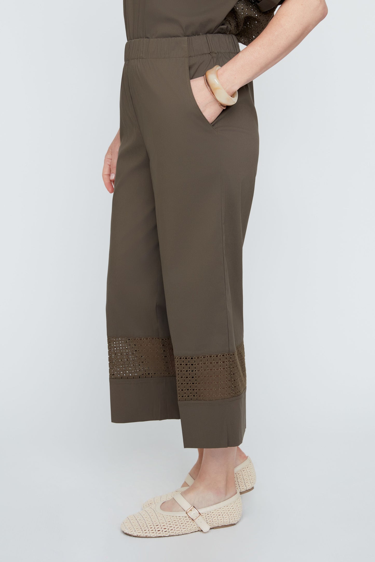 Wide Leg Pants with Elastic Waist - Khaki