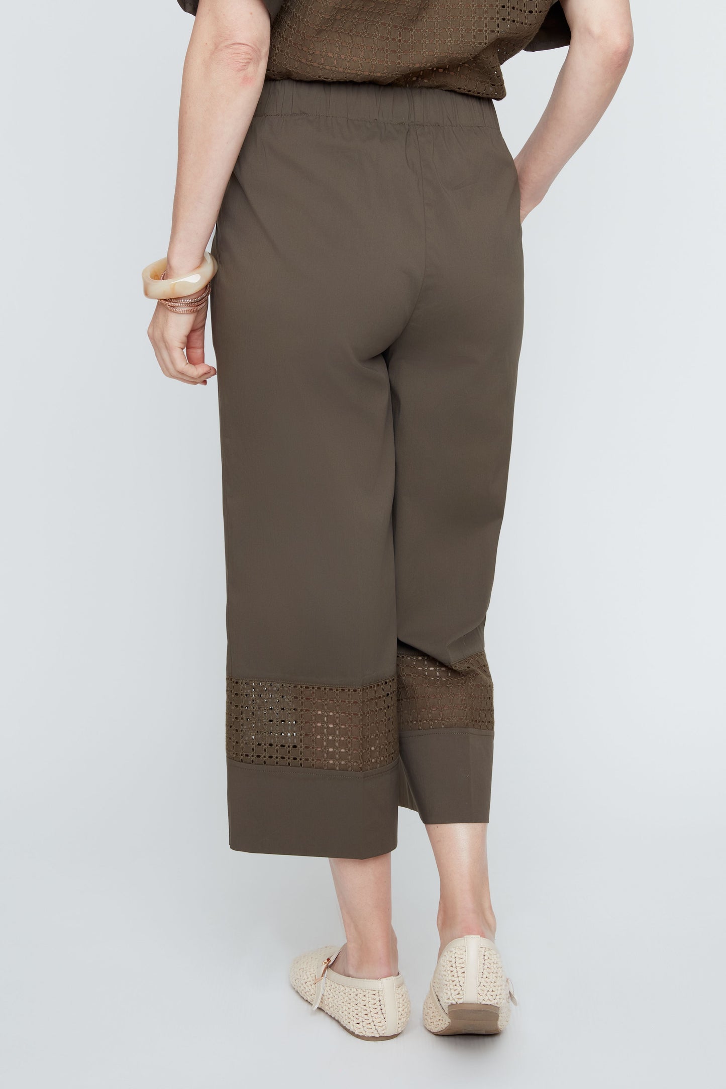 Wide Leg Pants with Elastic Waist - Khaki