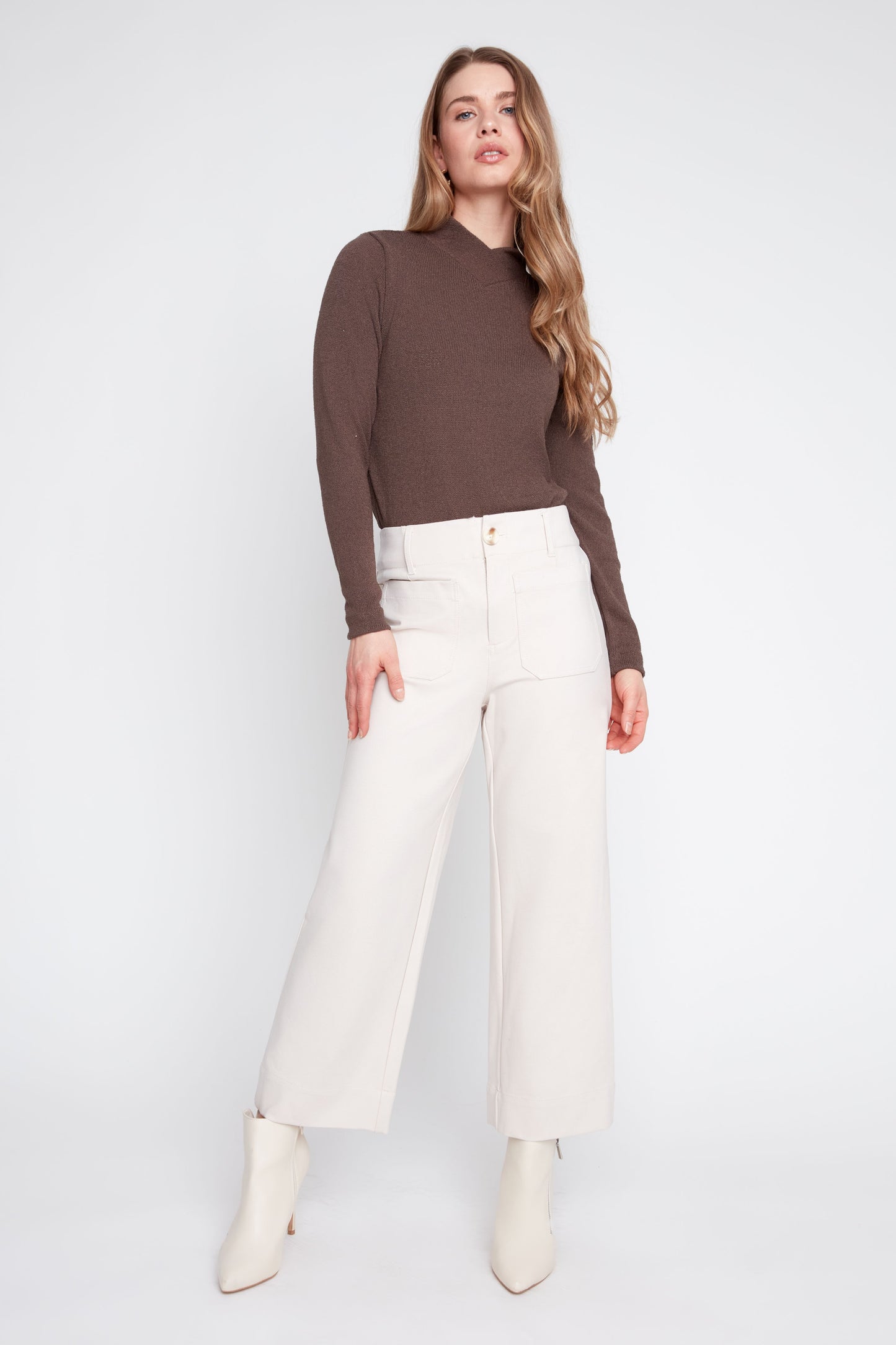 Straight Leg Pant with Front Patch Pockets - Oyster