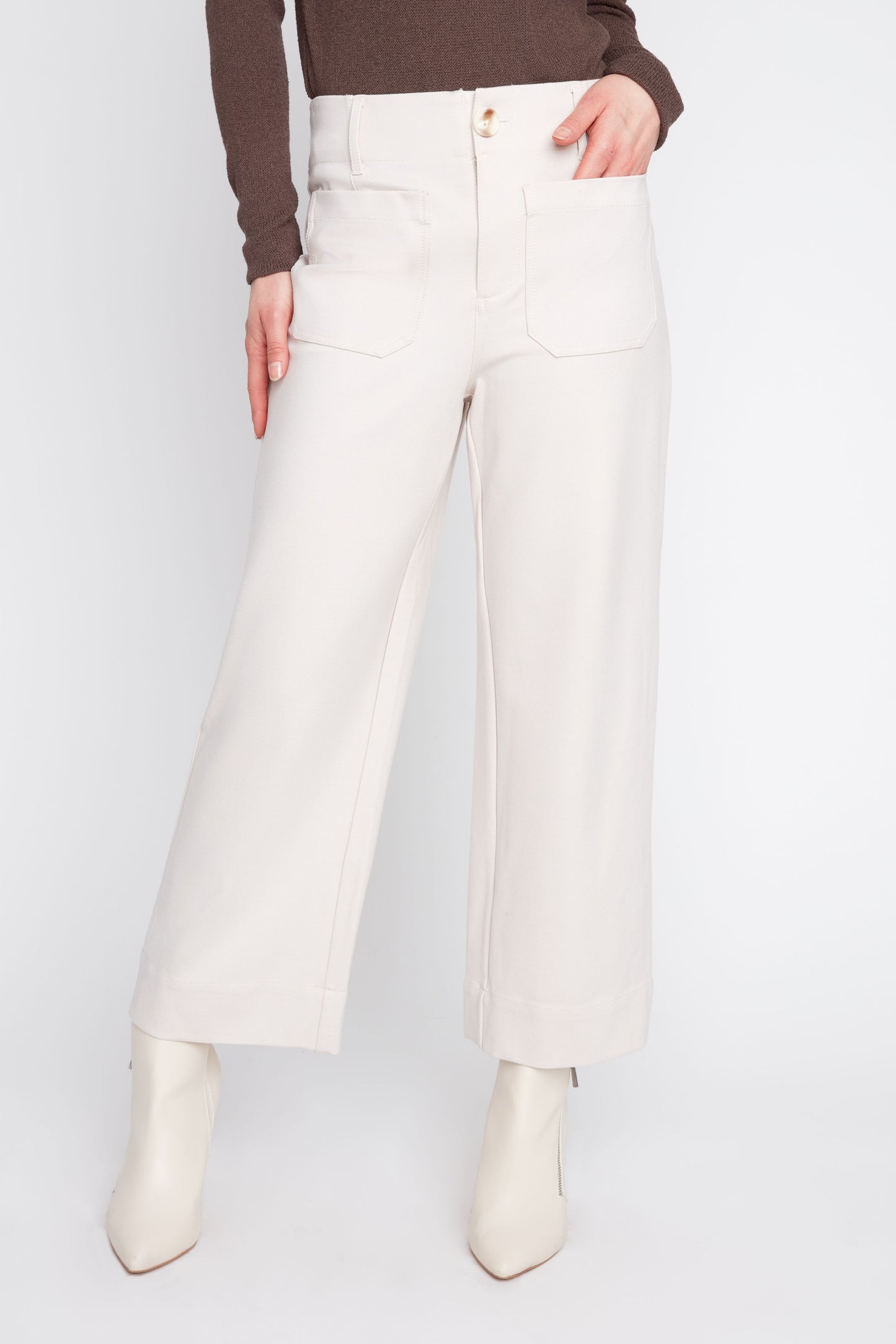 Straight Leg Pant with Front Patch Pockets - Oyster