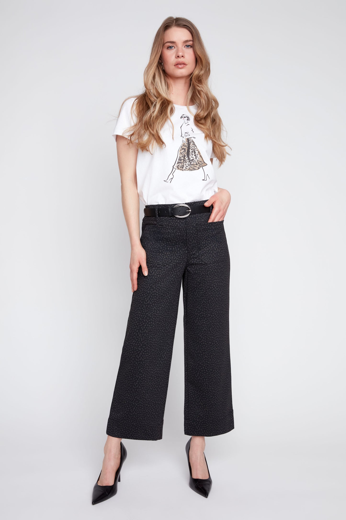 Cropped Pant with Front Patch Pockets - Mini Leopard Print