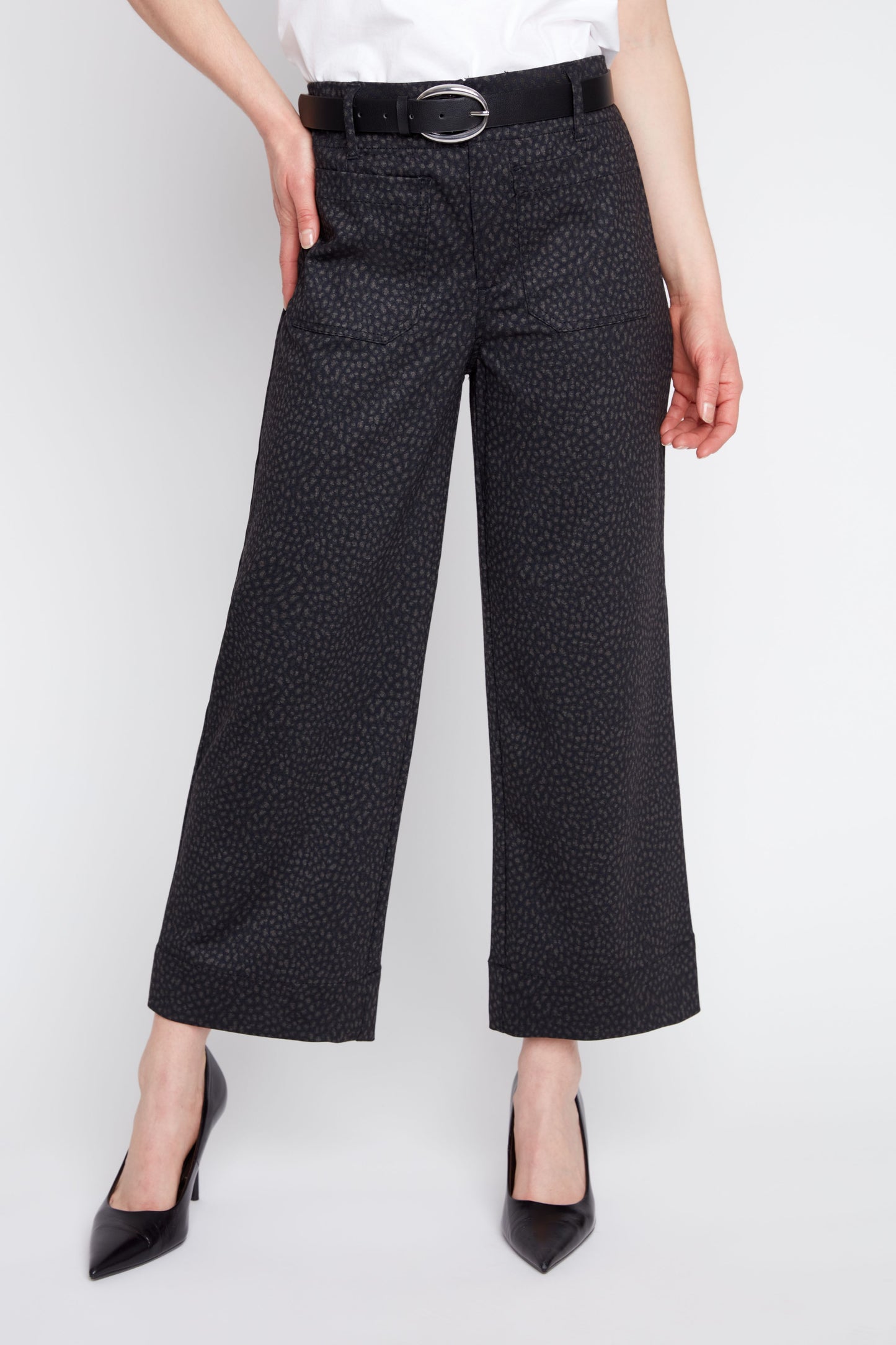 Cropped Pant with Front Patch Pockets - Mini Leopard Print