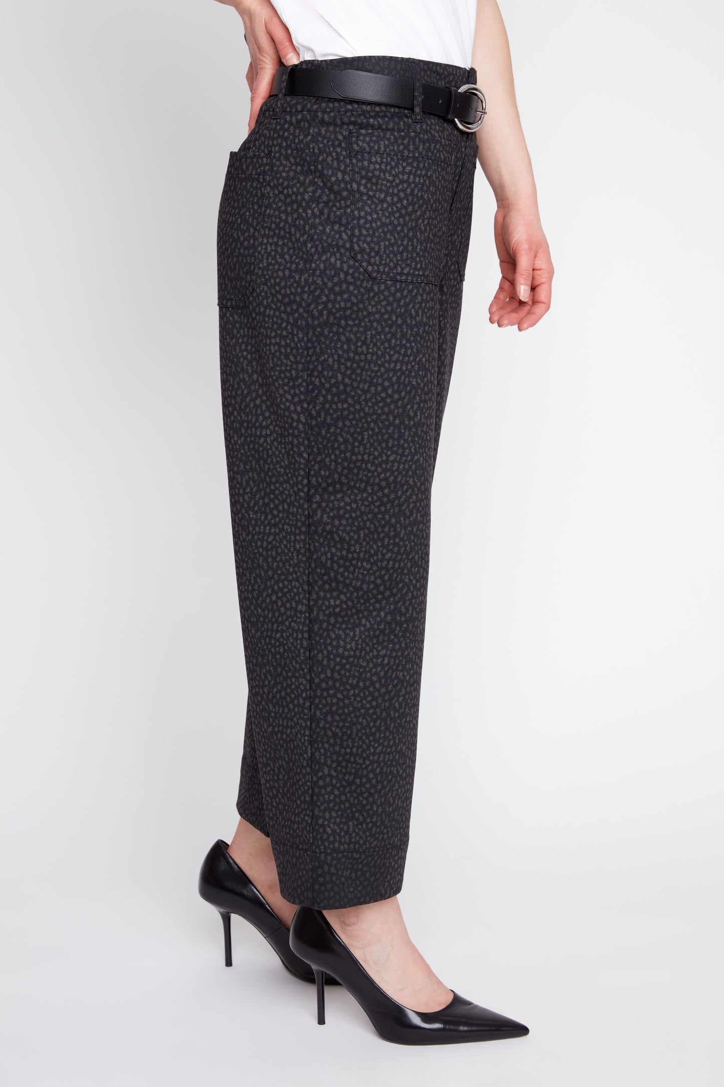 Cropped Pant with Front Patch Pockets - Mini Leopard Print
