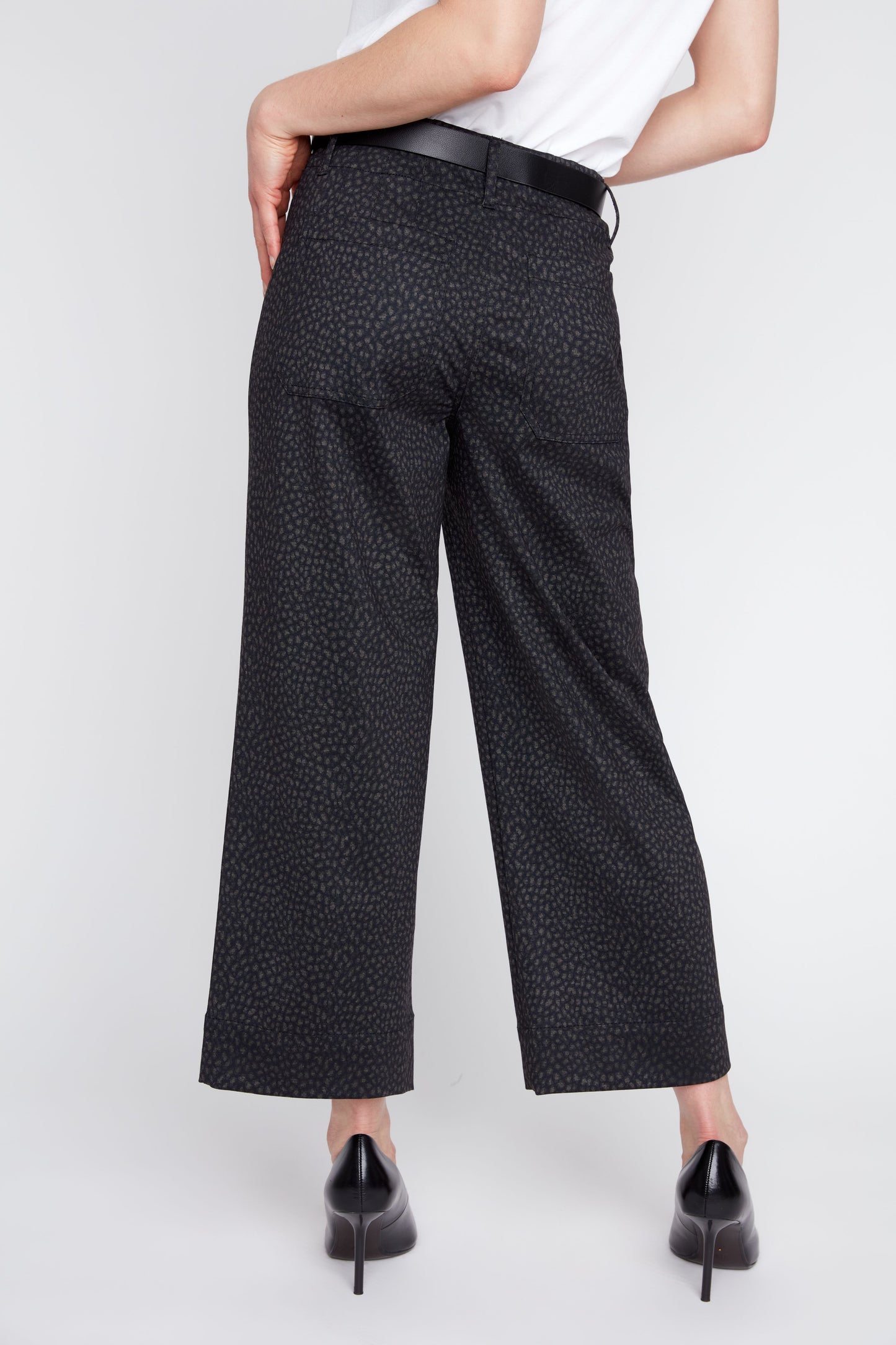Cropped Pant with Front Patch Pockets - Mini Leopard Print