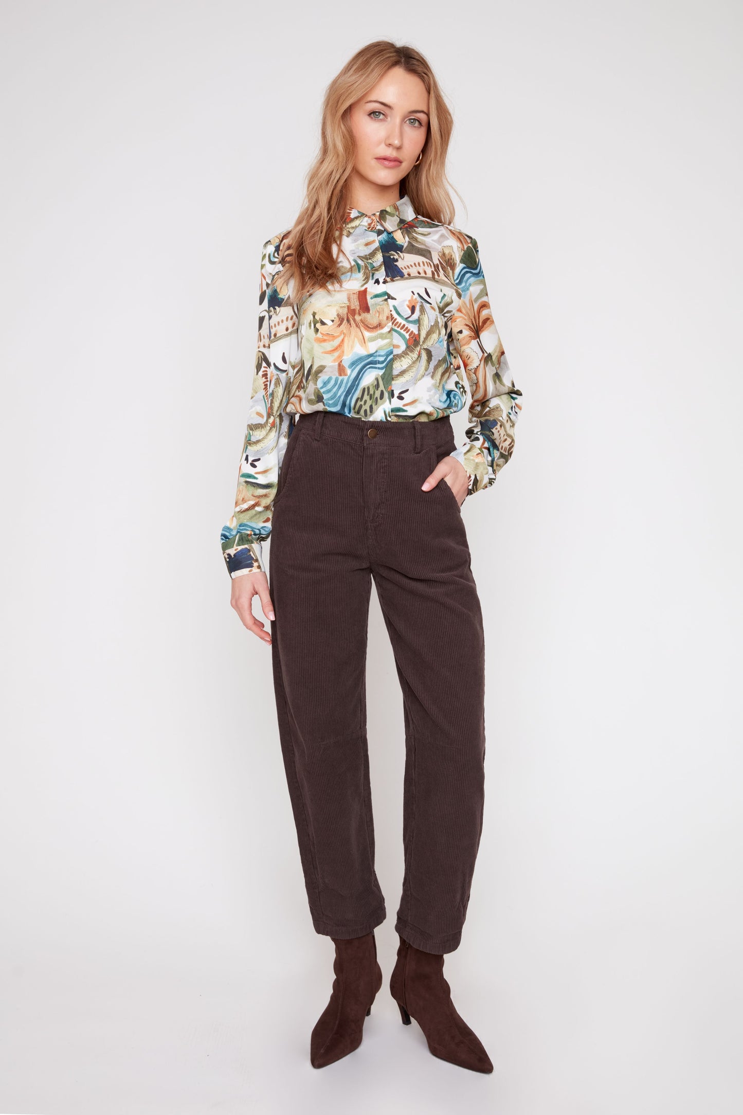 Corduroy Barrel Leg Pants - Chocolate