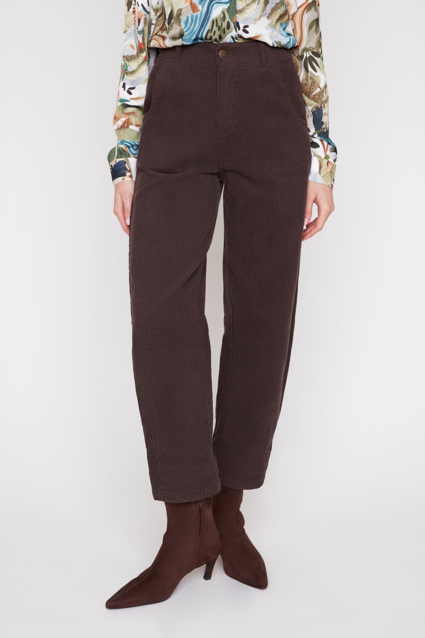 Corduroy Barrel Leg Pants - Chocolate