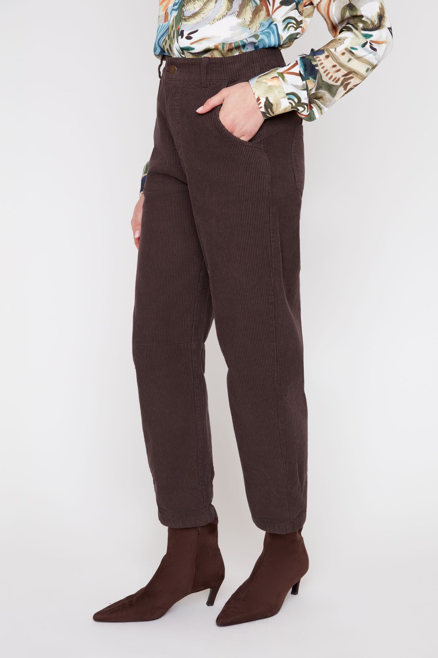 Corduroy Barrel Leg Pants - Chocolate