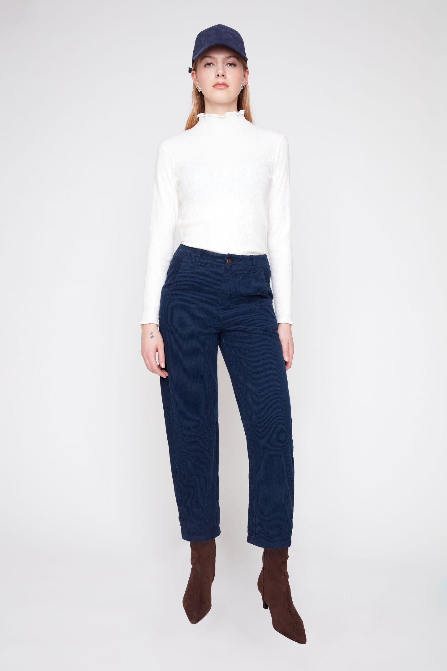 Corduroy Barrel Leg Pants - Indigo