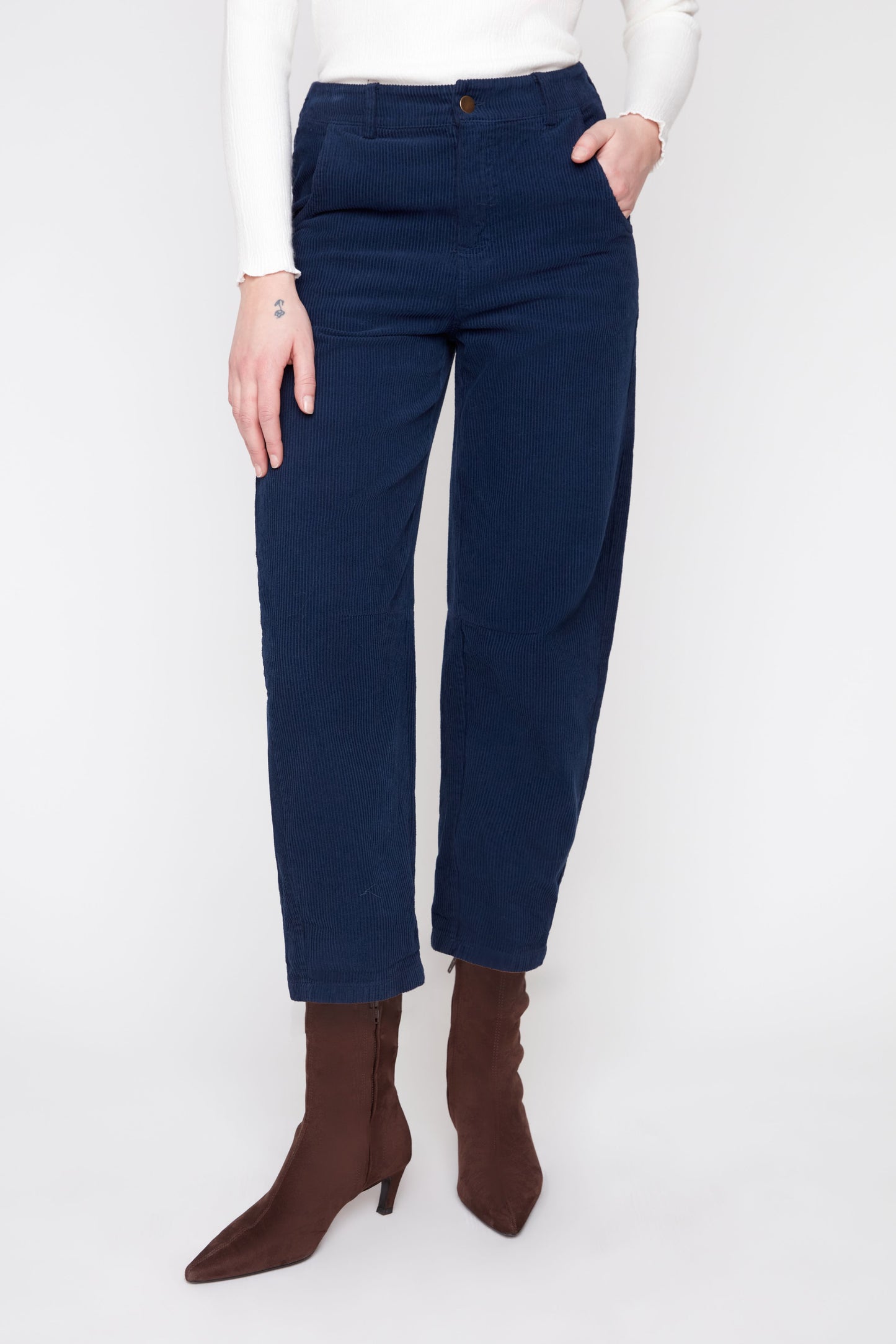 Corduroy Barrel Leg Pants - Indigo