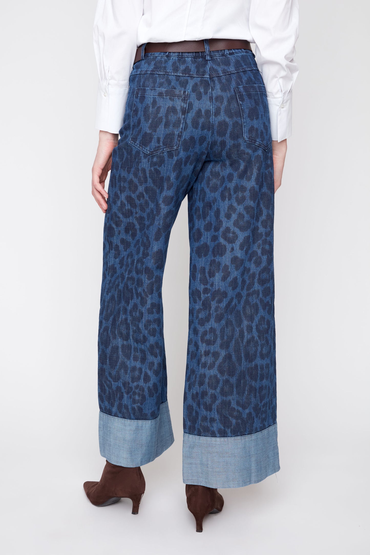 Cheetah Denim Wide Leg Jeans with Belt - Indigo