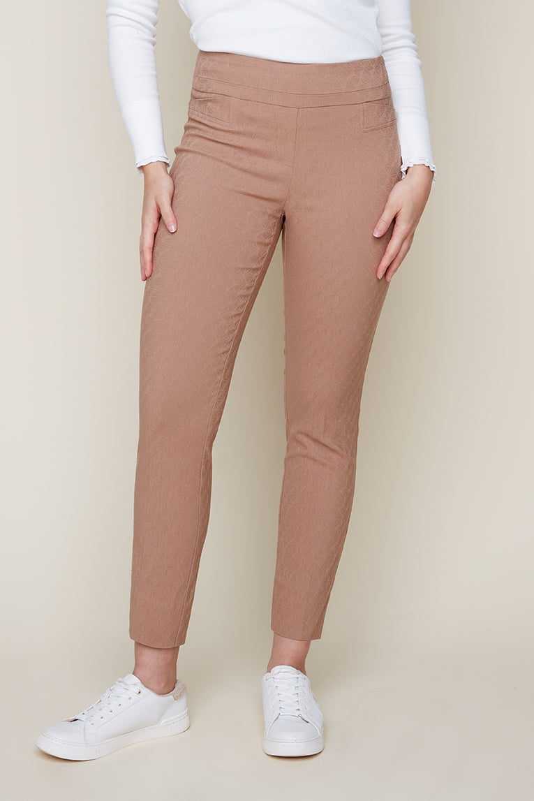 Pull-On Textured Ankle Pant - Tan