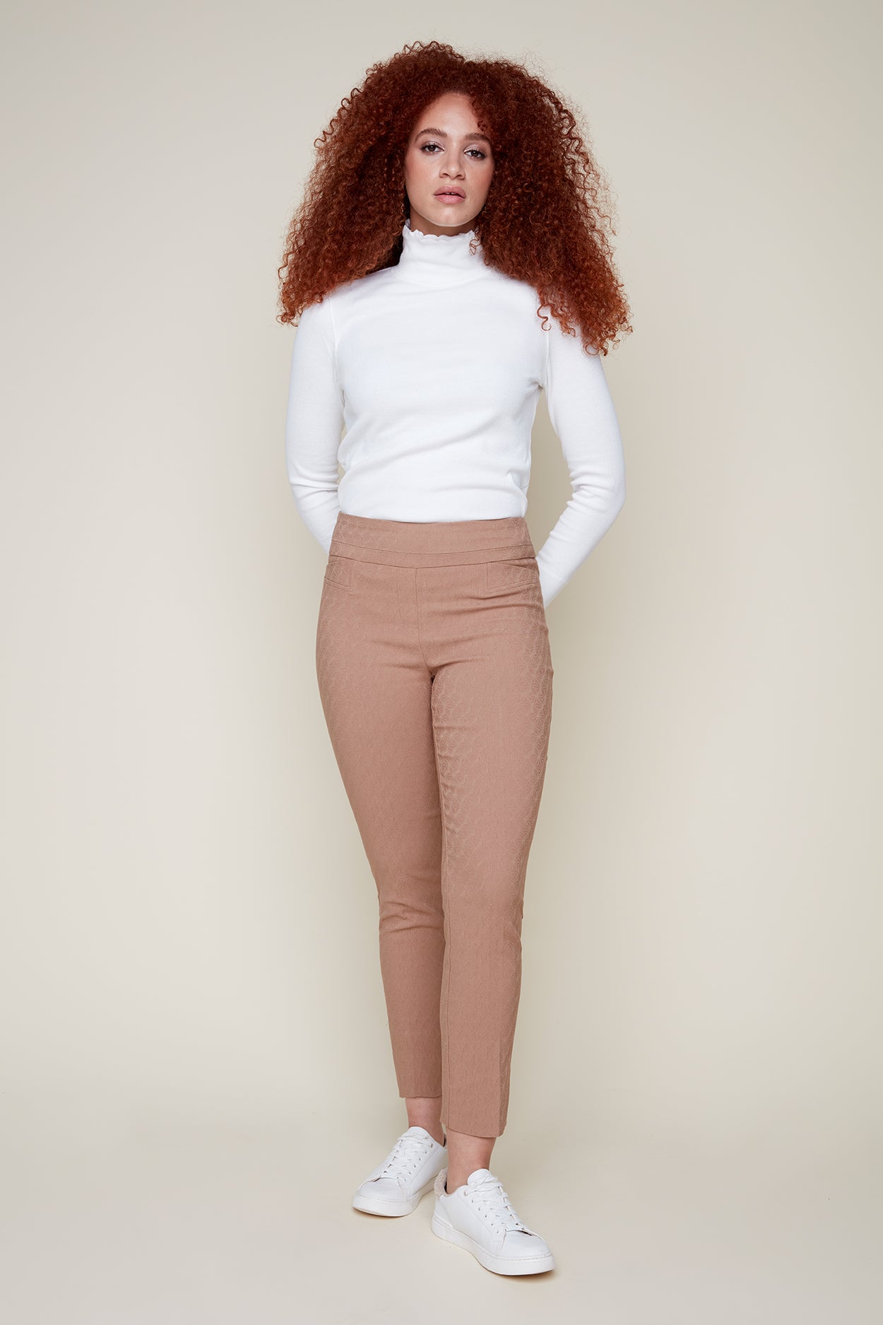 Pull-On Textured Ankle Pant - Tan