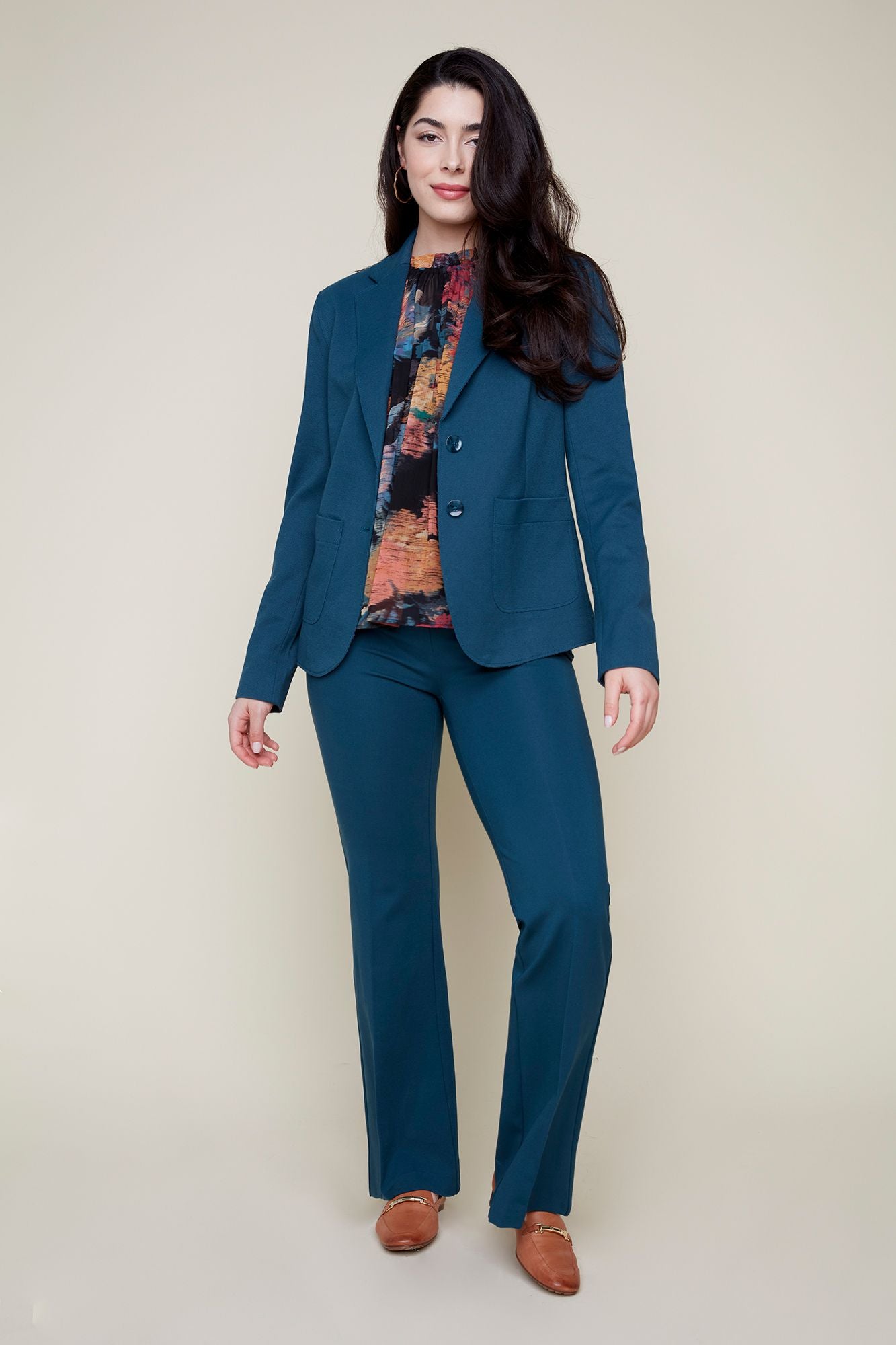 Two-Button Blazer with Pockets - Lagoon