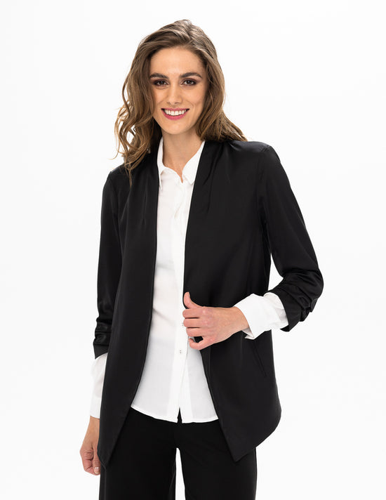 Blazer with Ruched Sleeves - Black