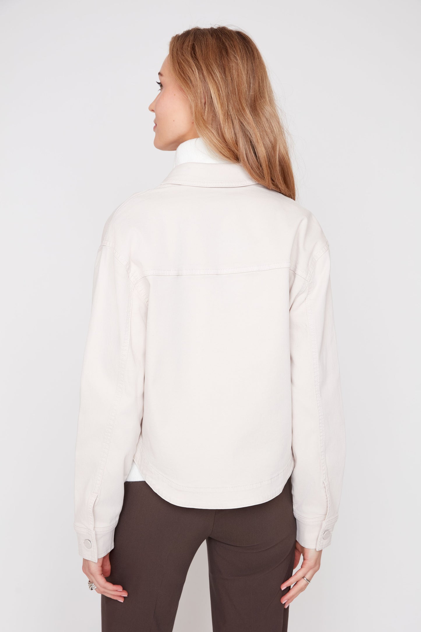 Button Front Tencel Jacket with Patch Pockets - Oyster