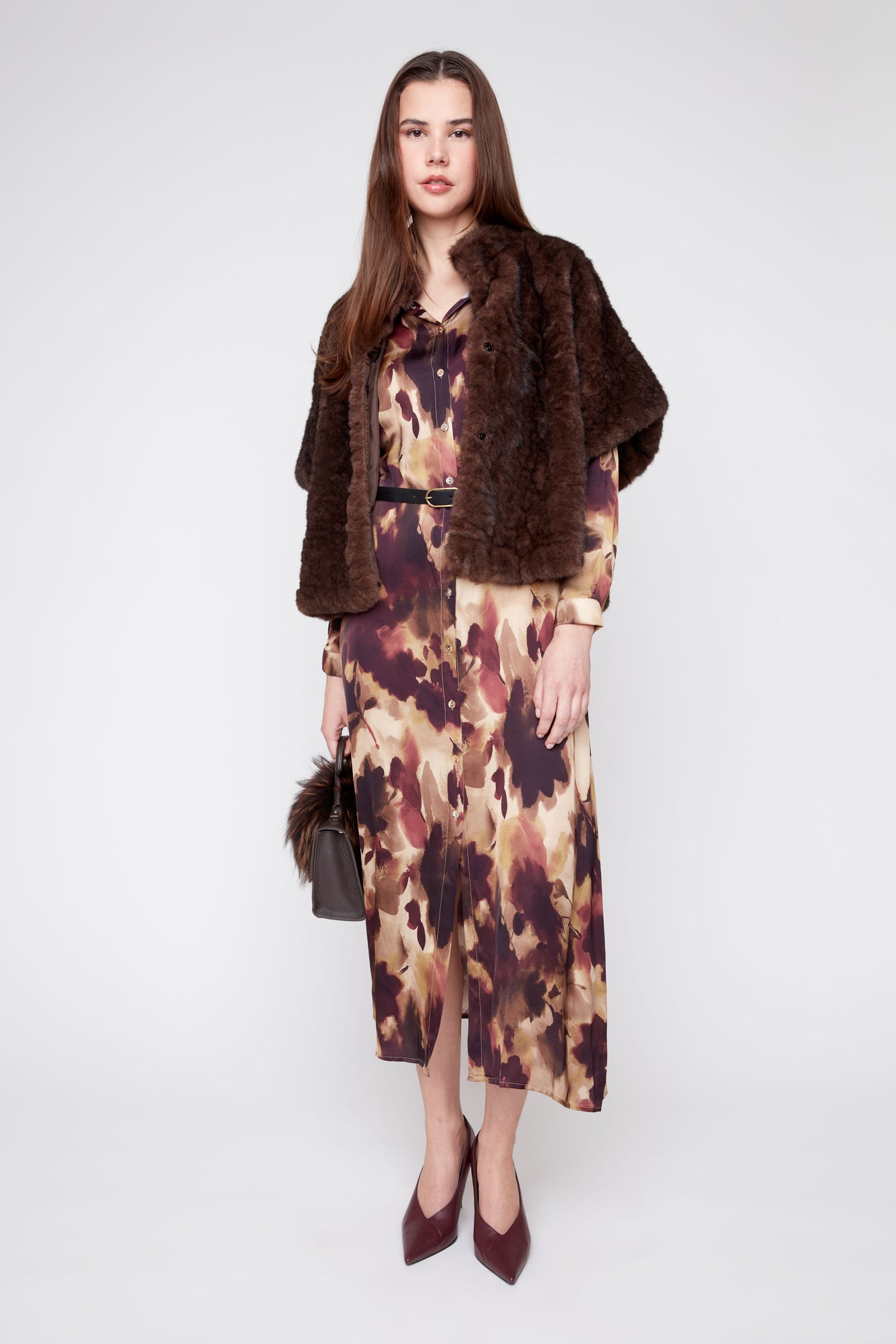 Faux Fur Poncho - Chocolate