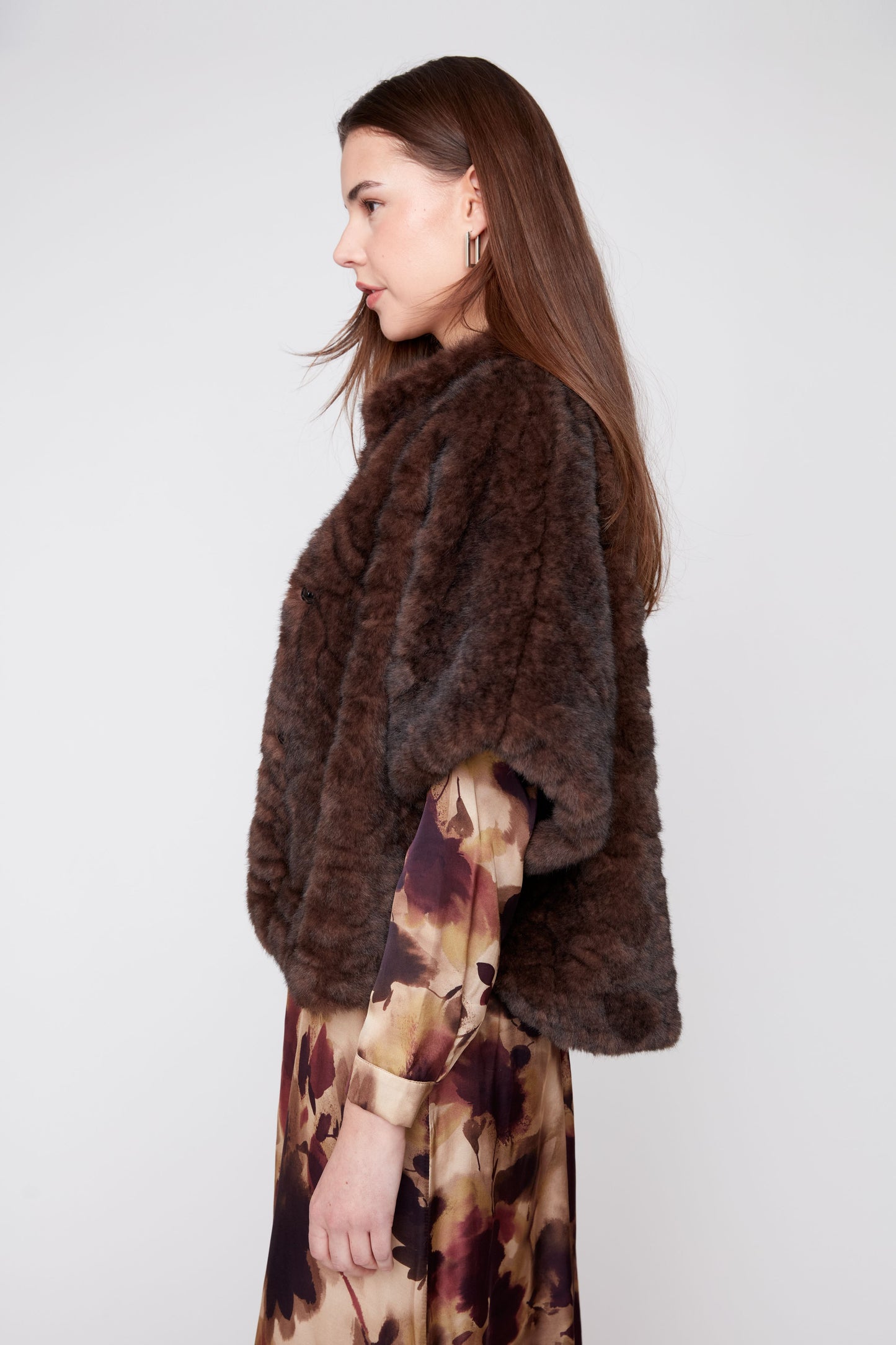 Faux Fur Poncho - Chocolate