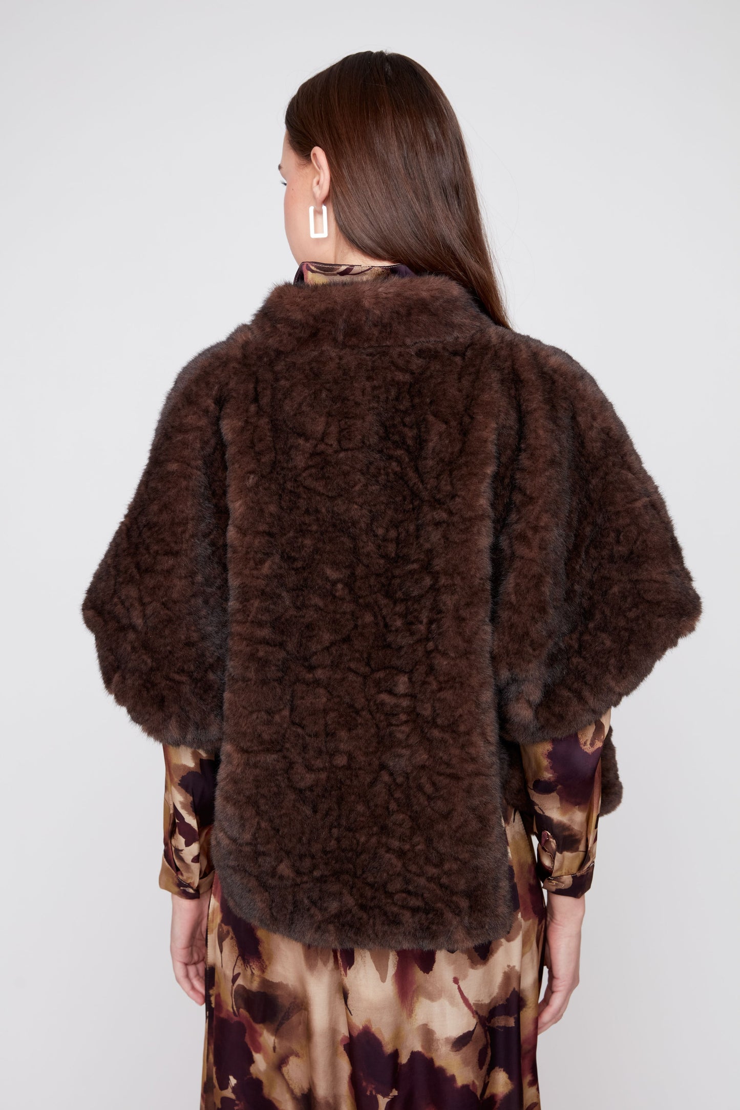 Faux Fur Poncho - Chocolate