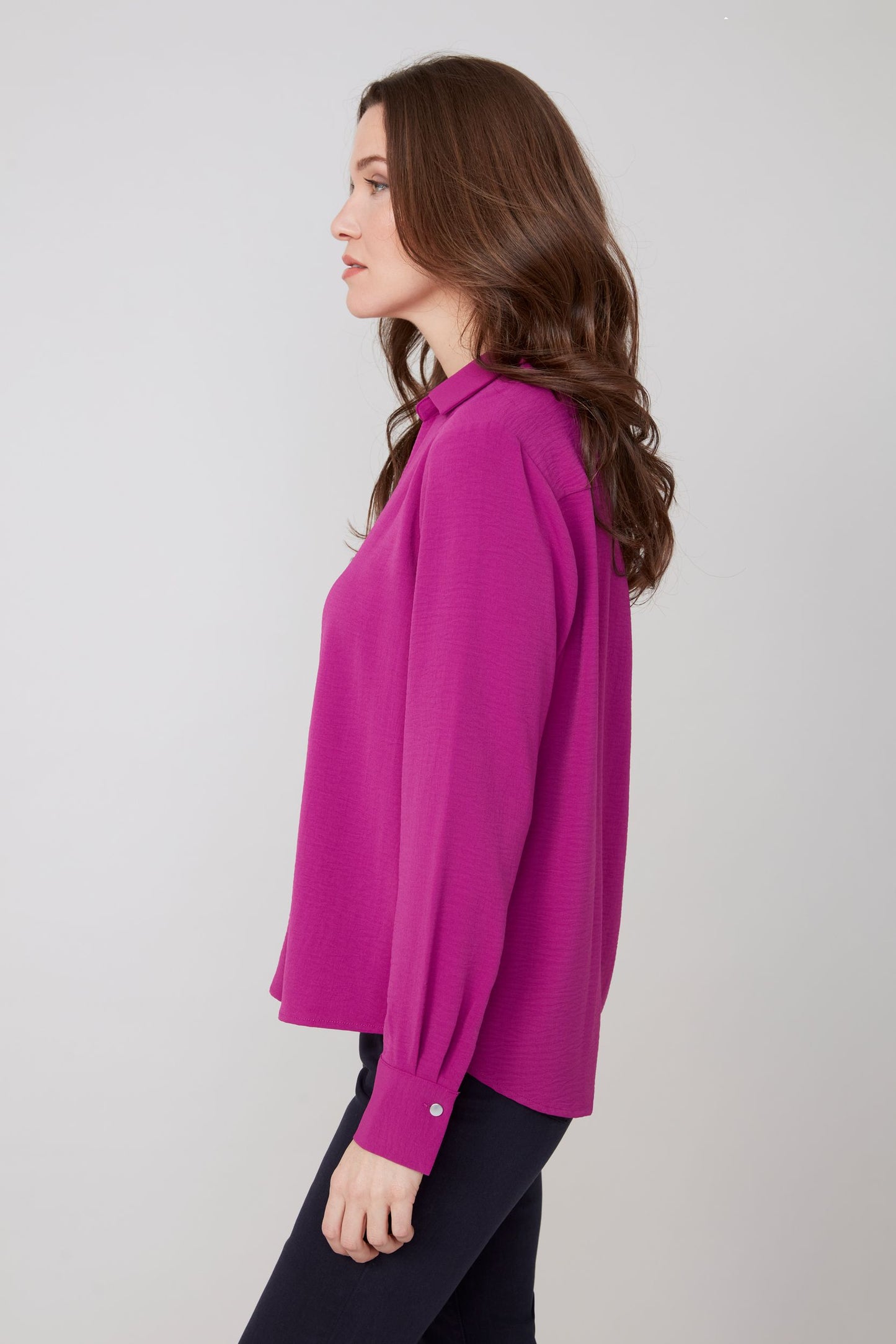 V-Neck Top with One Button Closure - Plum