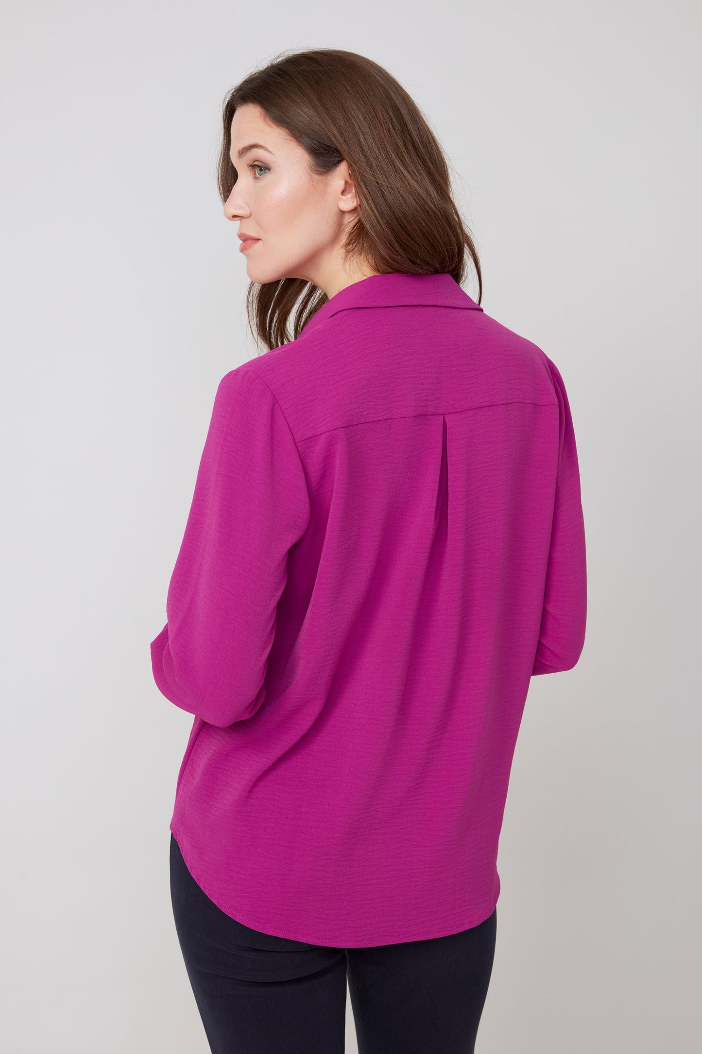 V-Neck Top with One Button Closure - Plum