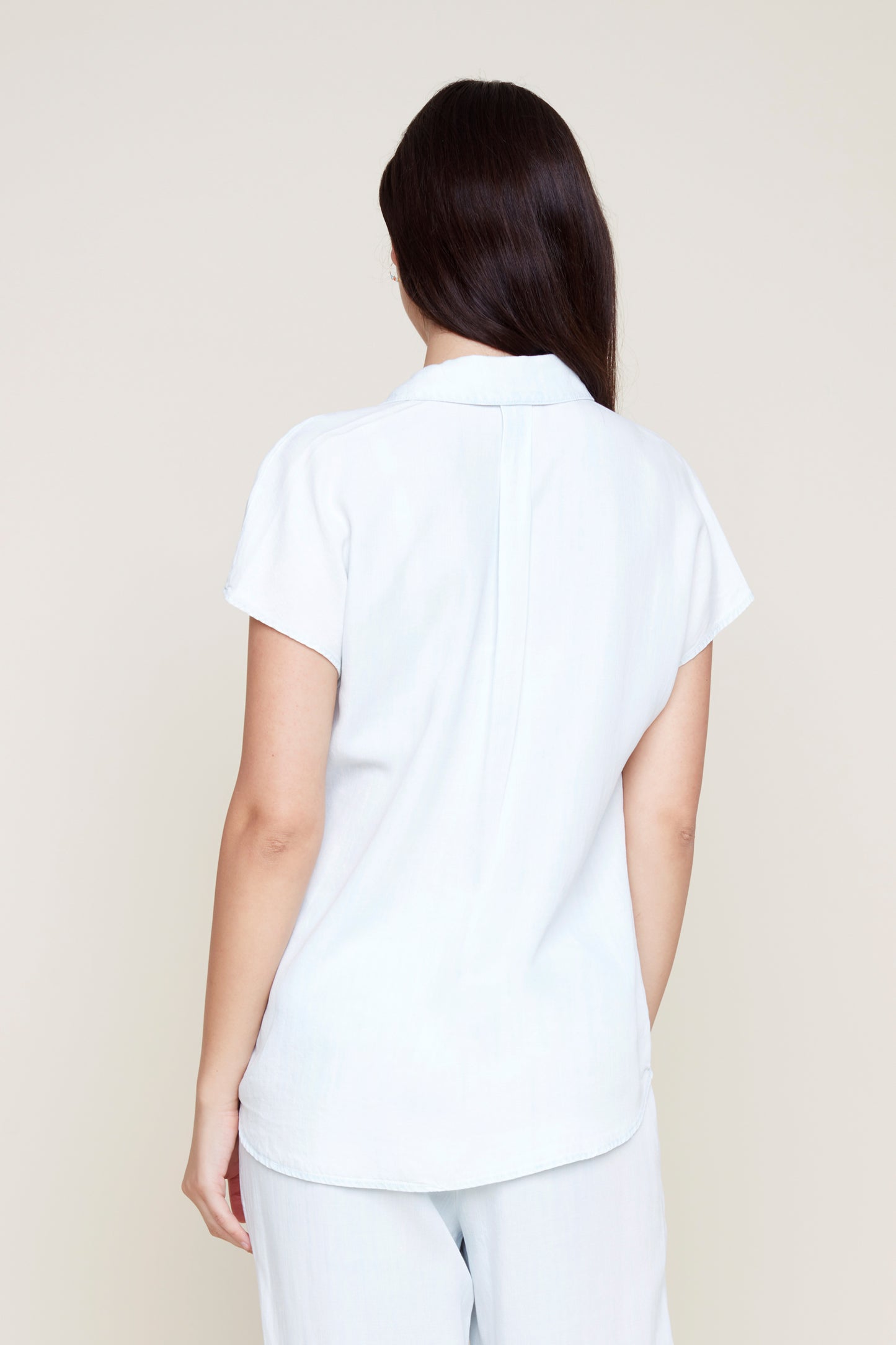 Short Sleeve Placket Front Top - Bleach Wash