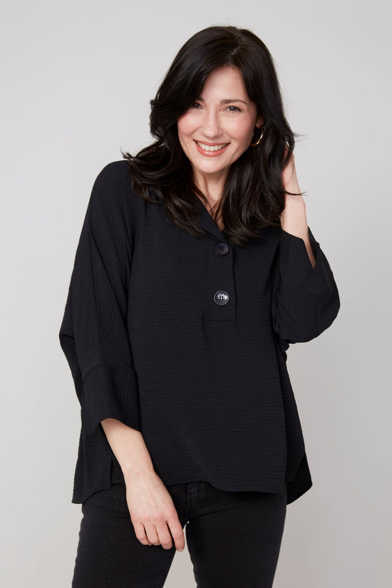 One Button Popover Top - Black