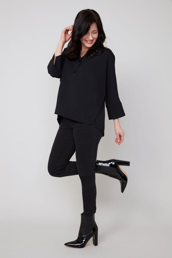 One Button Popover Top - Black