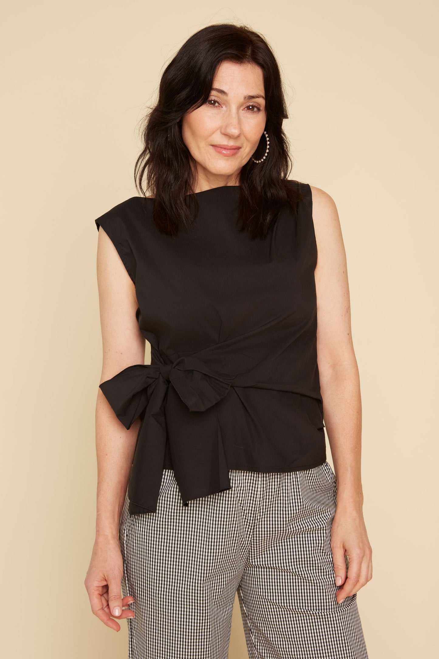 Sleeveless Top with Side Tie - Black