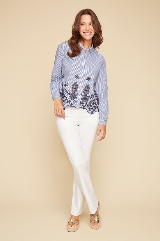 Long Sleeve Top with Embroidered Hemline - New Midnight