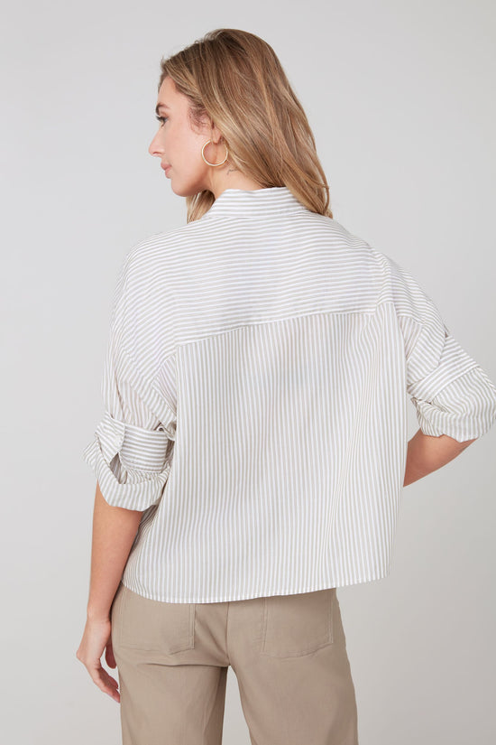 Cropped Stripe Top with Collar - Twig Combo