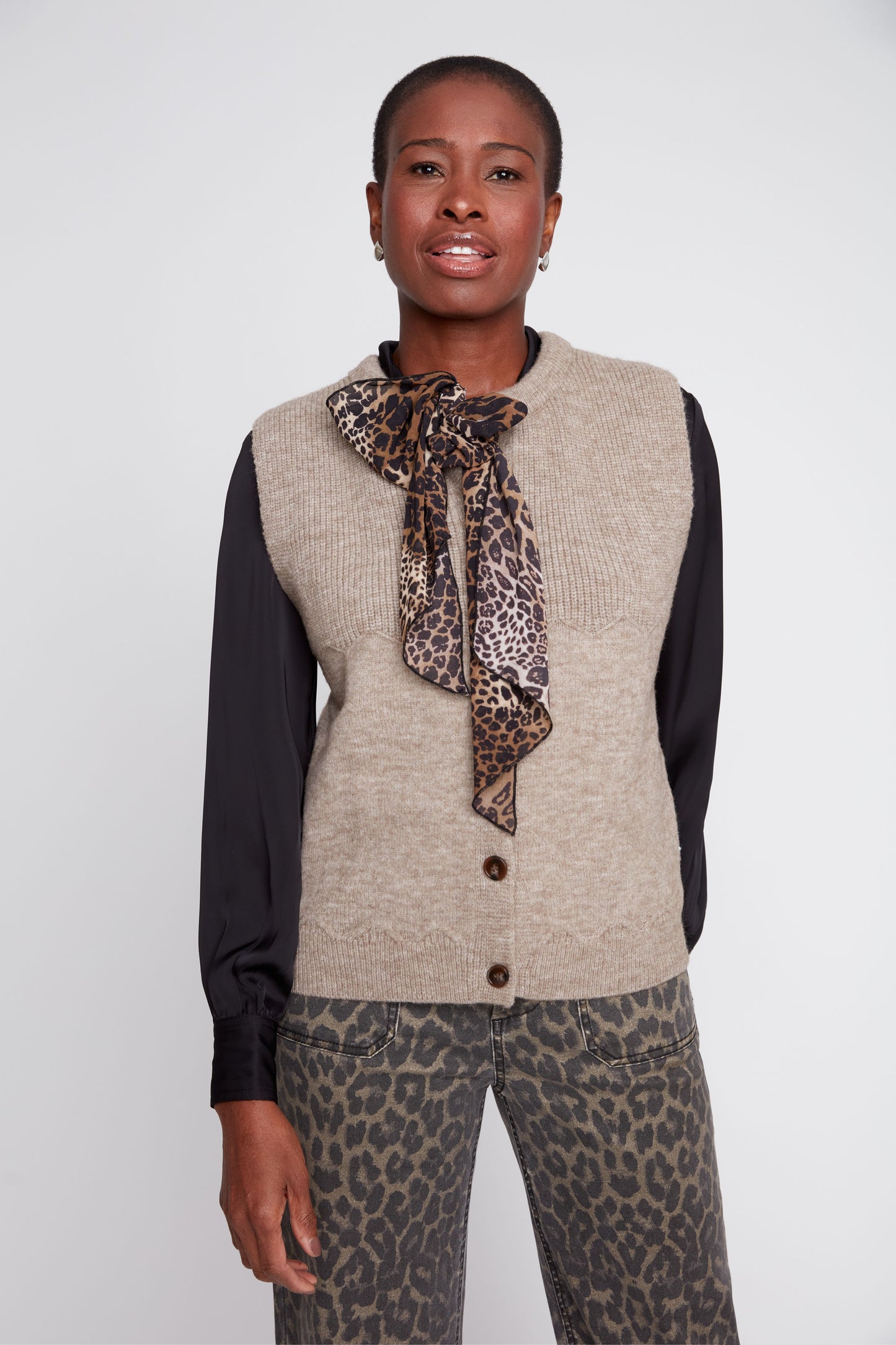 Knit Vest with Removable Tie - Heather Taupe