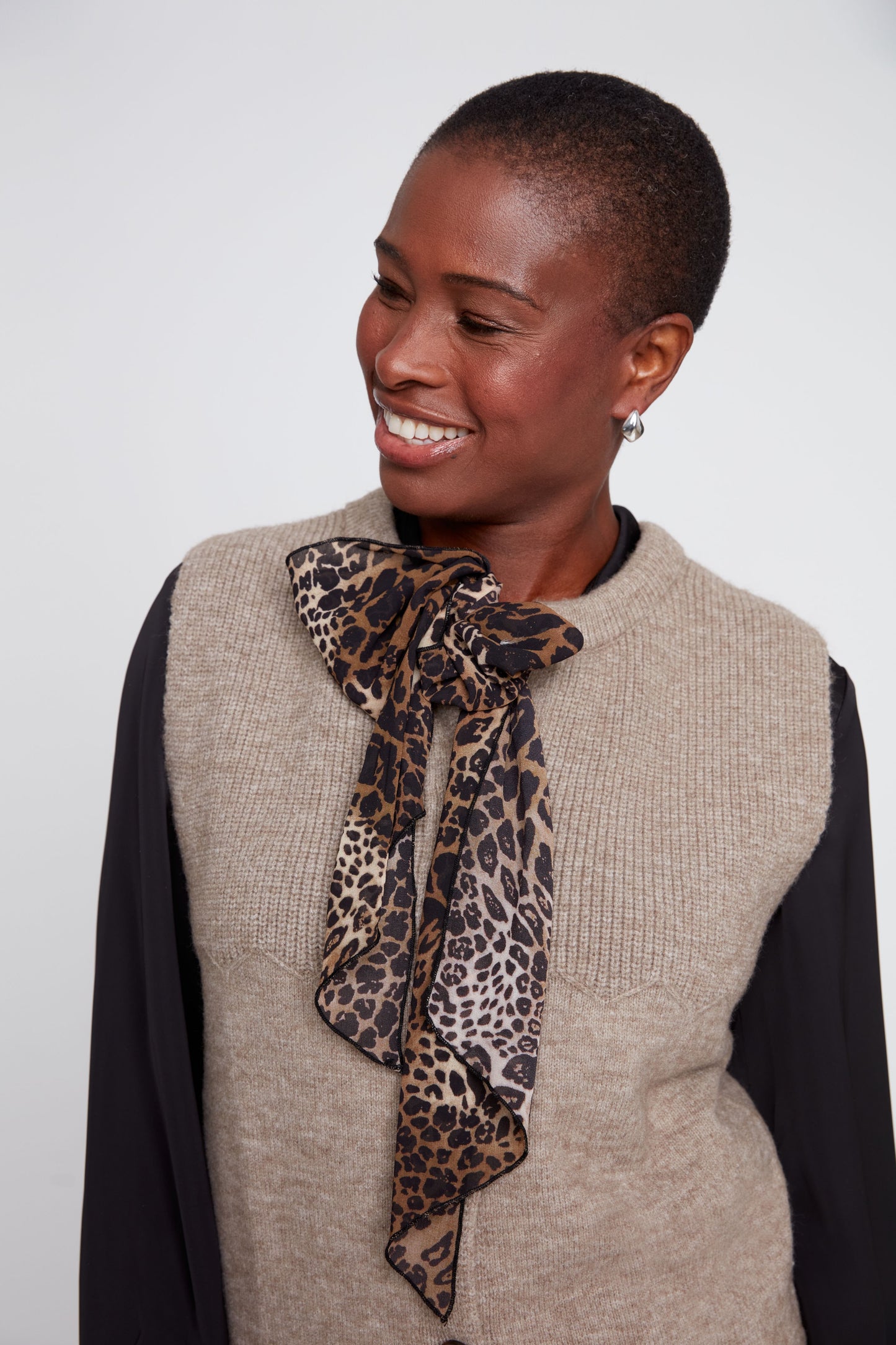 Knit Vest with Removable Tie - Heather Taupe