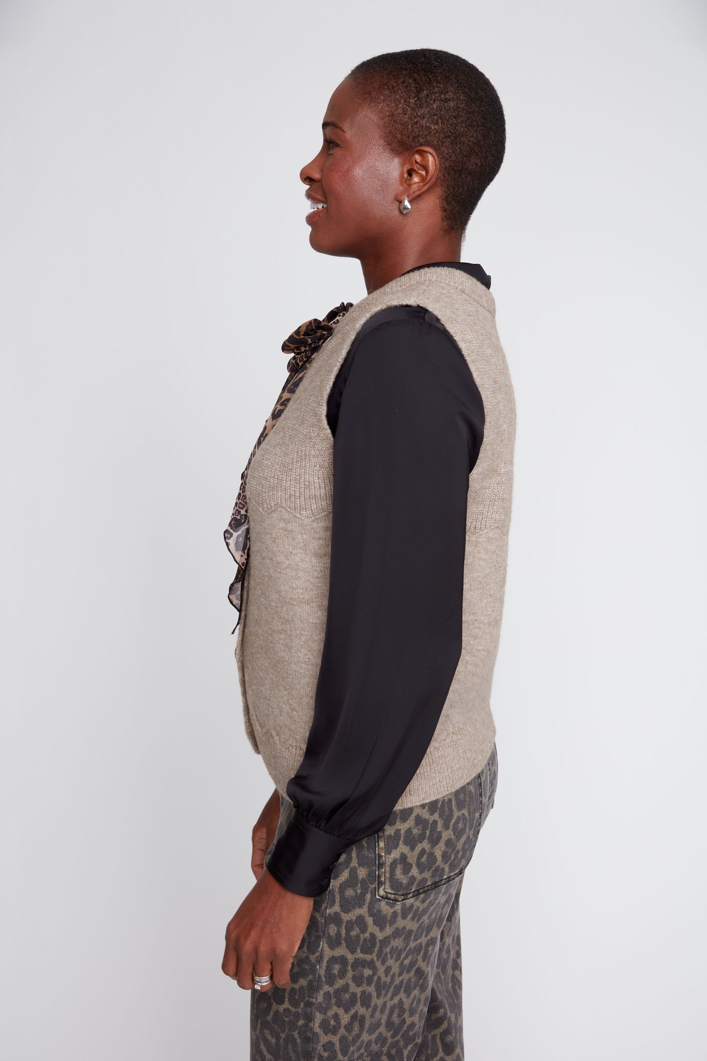 Knit Vest with Removable Tie - Heather Taupe