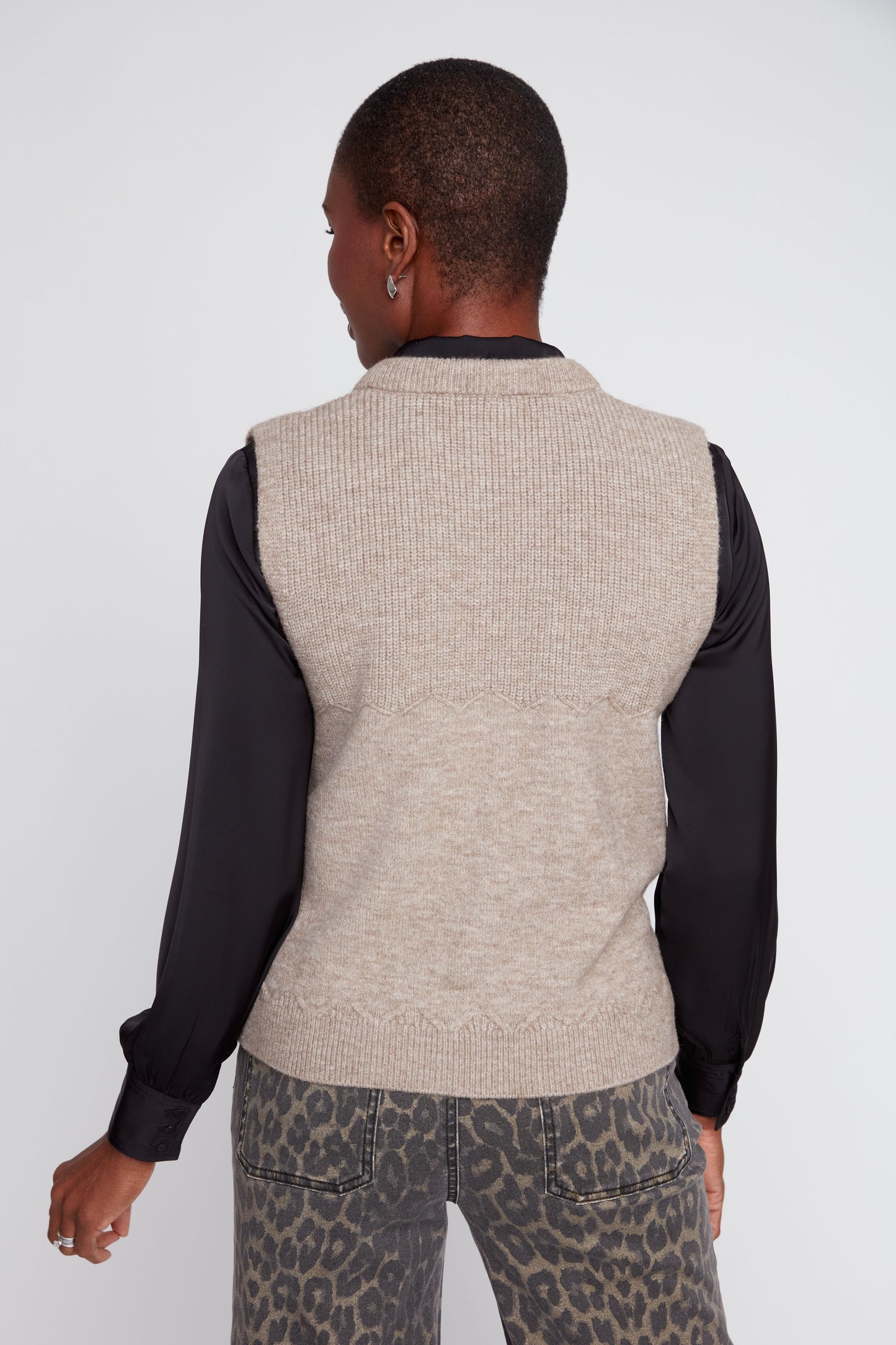Knit Vest with Removable Tie - Heather Taupe
