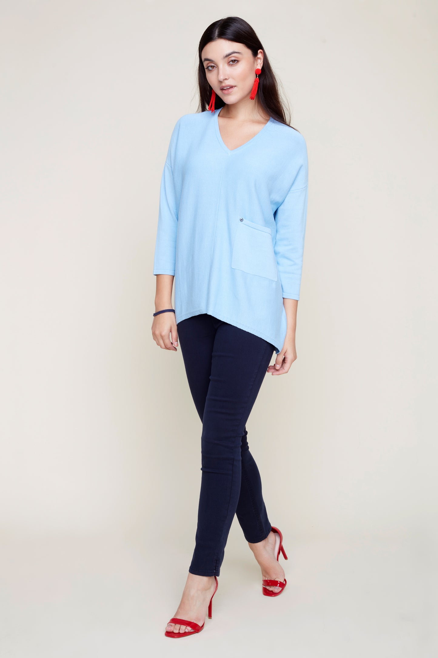 V-Neck Sweater with Pocket - Celestine