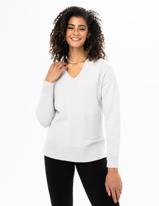 Load image into Gallery viewer, V-Neck Pullover Sweater - Heather Silver

