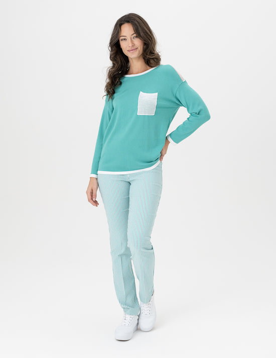 Load image into Gallery viewer, Sweater with Pocket and Back Trim - Evergreen

