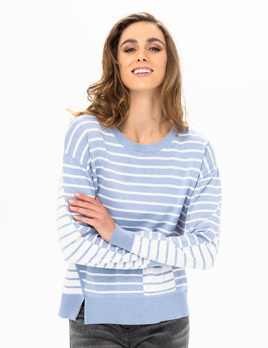 Load image into Gallery viewer, Striped Crew Neck Sweater - Cloud Combo
